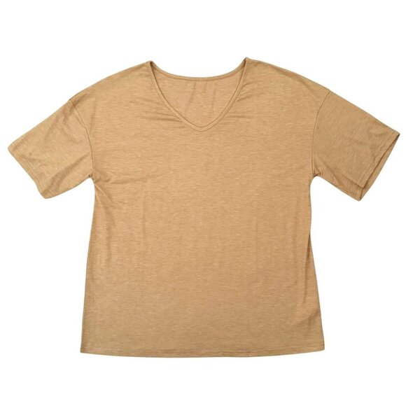 Khaki V Neck Tee Shirt Size XL Soft Lightweight Casual Top Beigecore Tan Basic - Picture 3 of 10